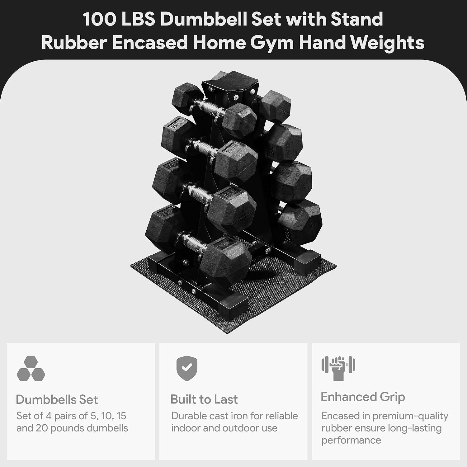 Home Gym Options - Ensemble d'haltères hexagonales recouvertes de caoutchouc,